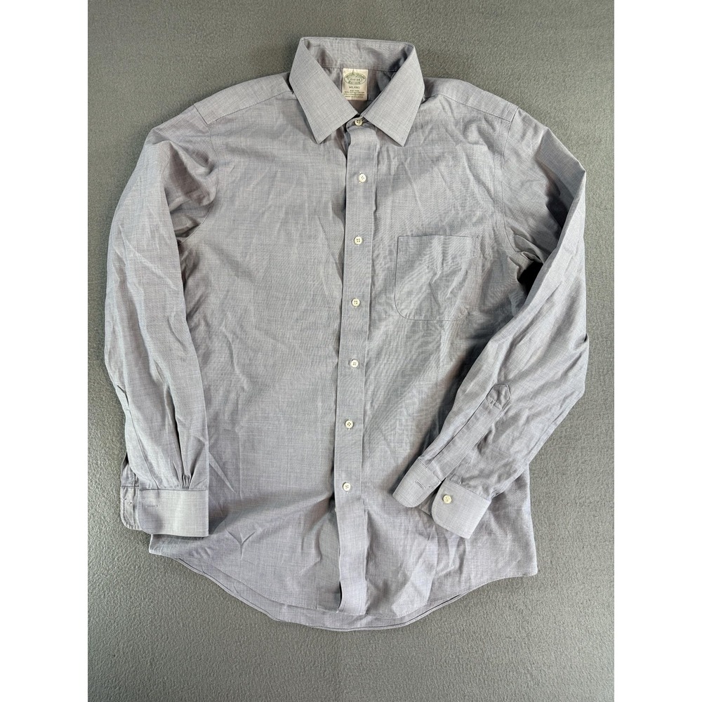 Brooks Brothers Dress Shirt Mens 15.5 34/35 Gray Non Iron Supima Cotton Milano